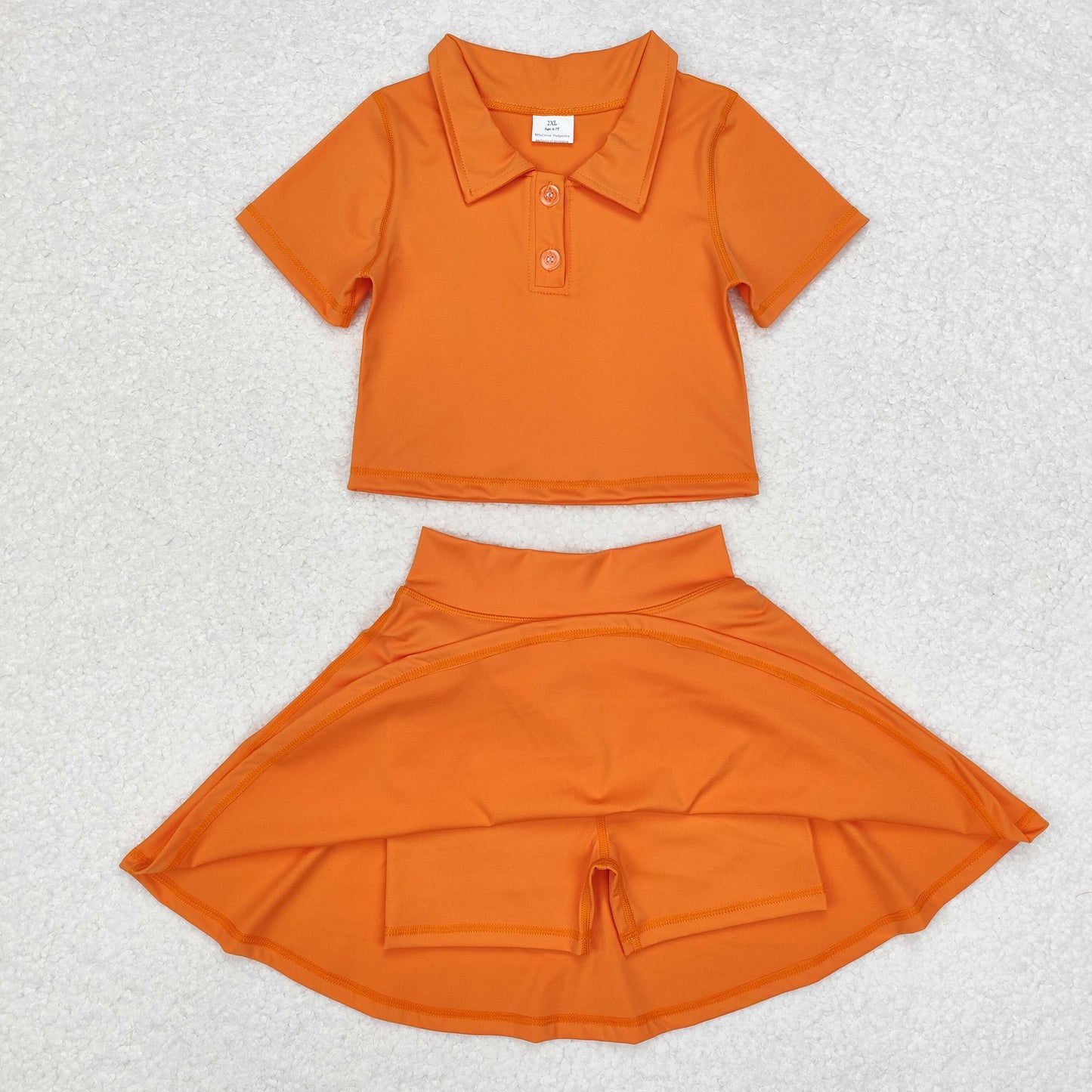 RTS NO MOQ ETA 5/7days GSD1394 Pure orange short-sleeved skirt yoga suit