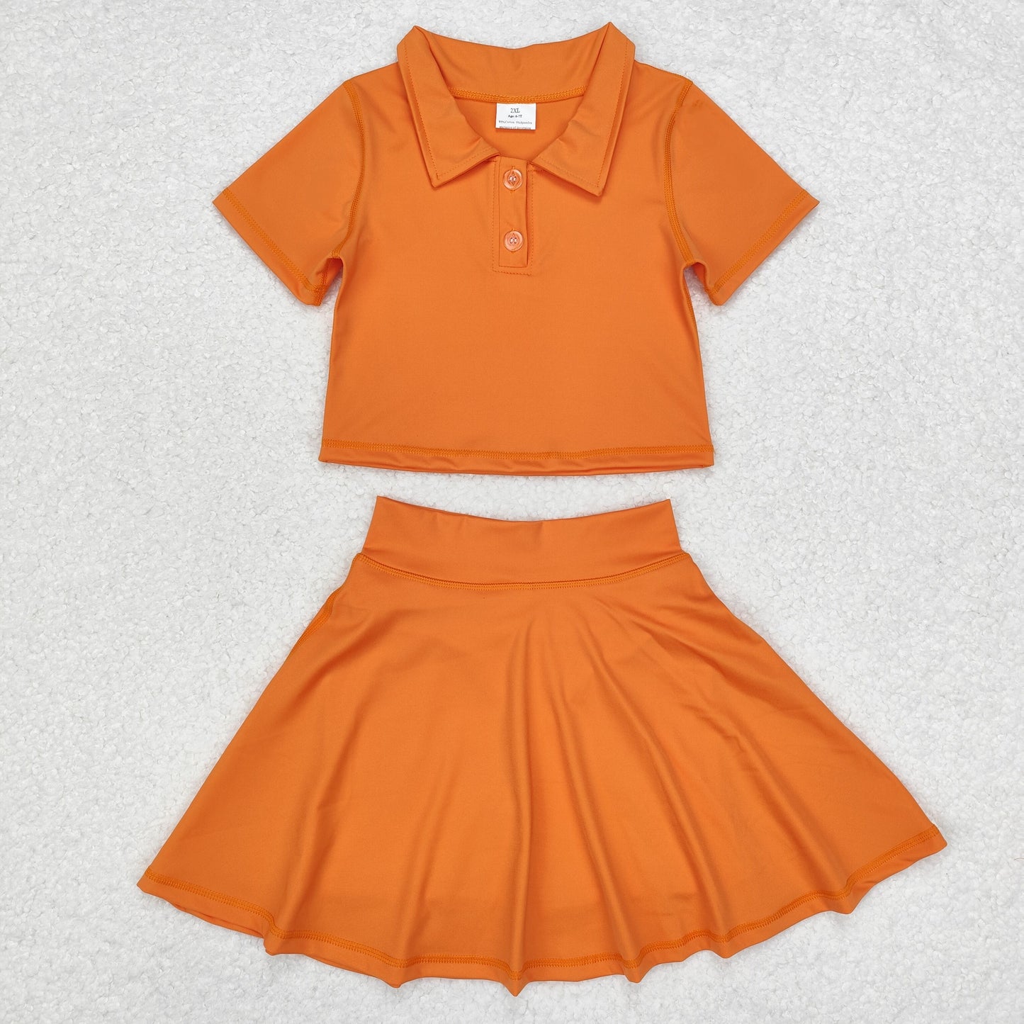 RTS NO MOQ ETA 5/7days GSD1394 Pure orange short-sleeved skirt yoga suit