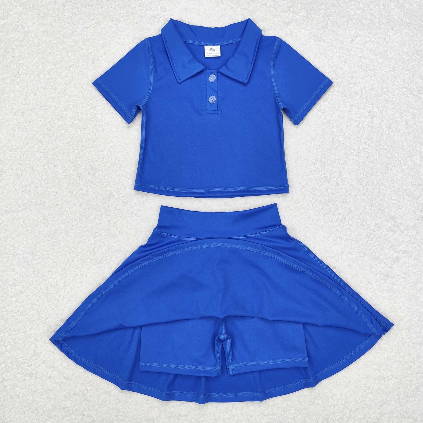 RTS NO MOQ ETA 5/7days Arrived GSD1396 Solid blue short-sleeved skirt yoga suit