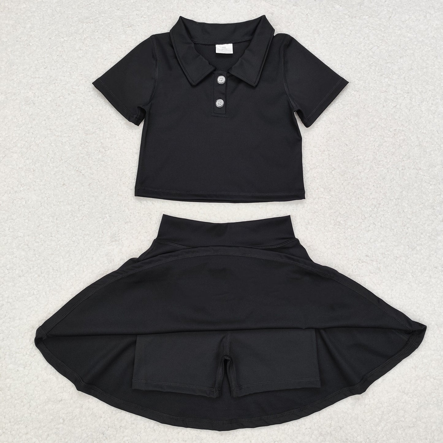 RTS NO MOQ baby girl clothes Pure black short-sleeved skirt yoga suit