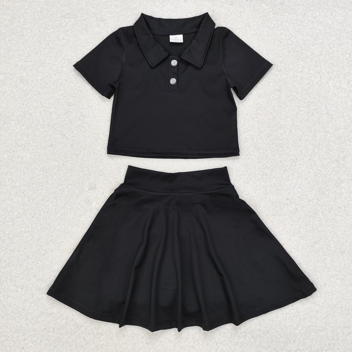 RTS NO MOQ baby girl clothes Pure black short-sleeved skirt yoga suit