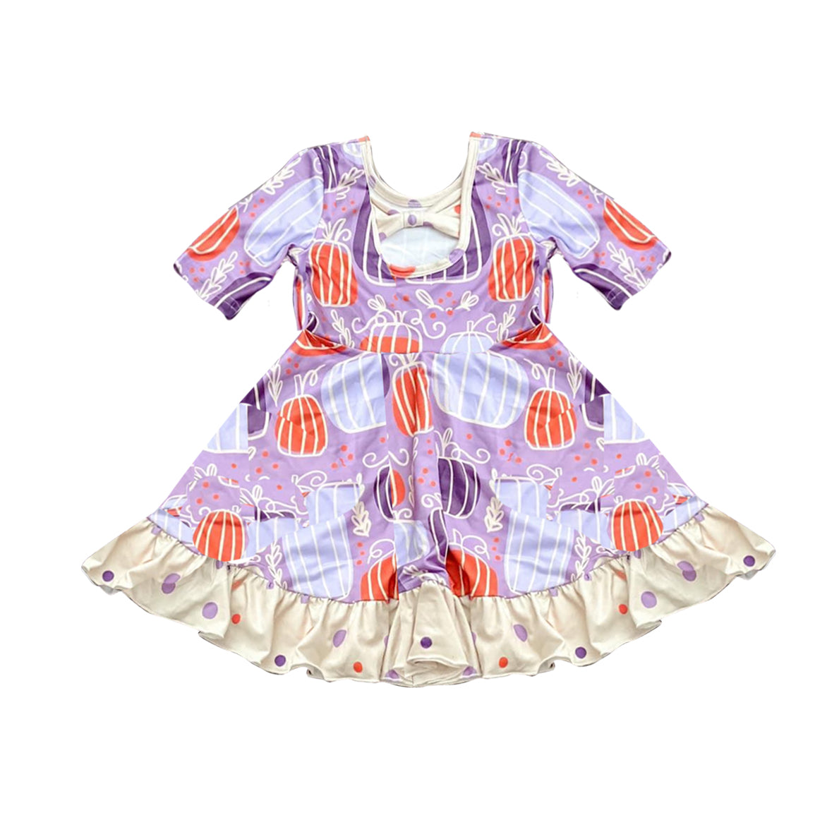 no moq GSD1404 pre-order baby girls clothes pumpkin short sleeve dress-2024.8.3