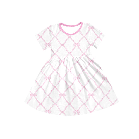 no moq GSD1408 pre-order baby girls clothes bow pink short sleeve dress-2024.8.6