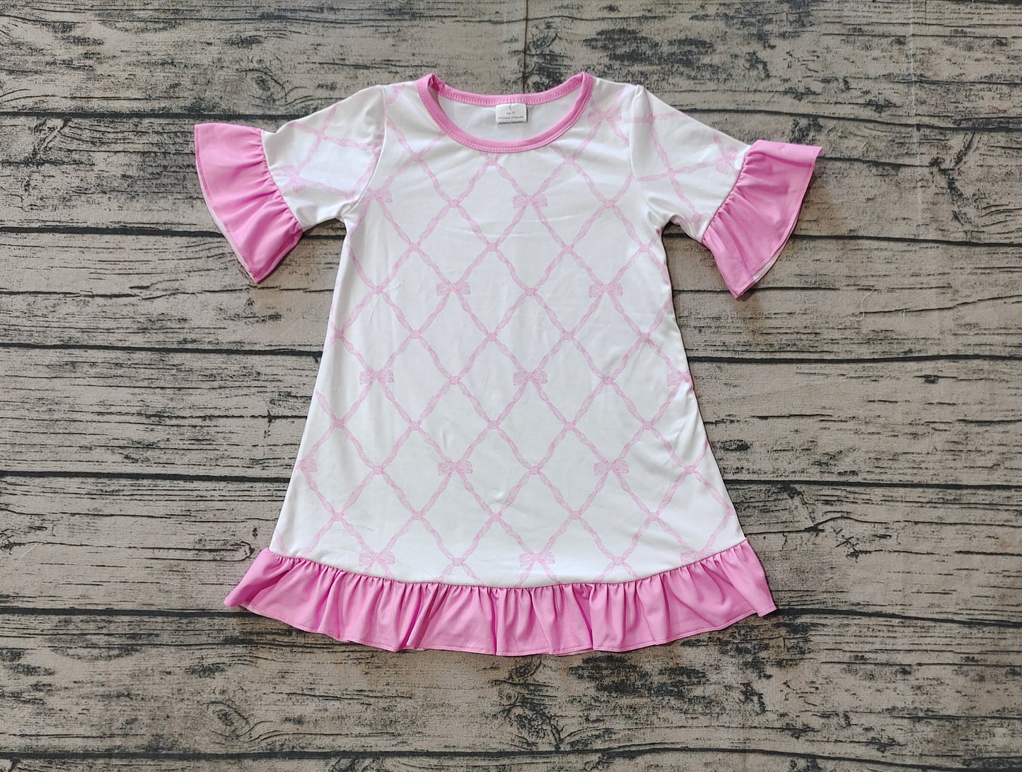 no moq GSD1409 pre-order baby girls clothes bow pink short sleeve dress