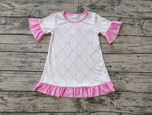 no moq GSD1409 pre-order baby girls clothes bow pink short sleeve dress