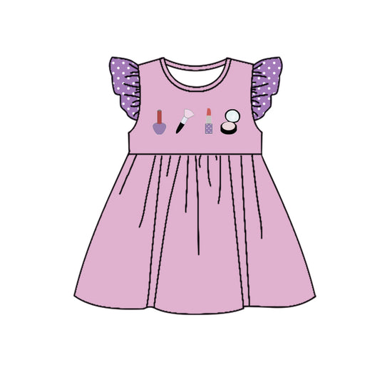 no moq GSD1413 pre-order baby girls clothes purple flying sleeve dress-2024.8.13