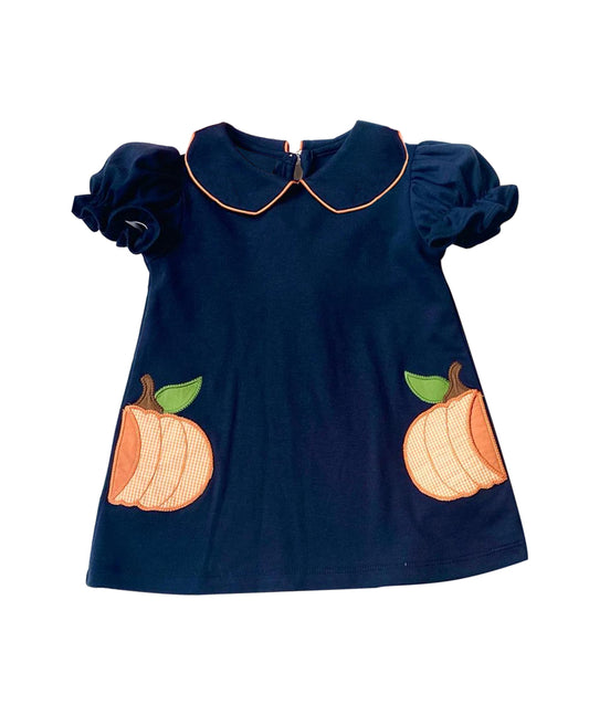 no moq GSD1414 pre-order baby girls clothes pumpkin navy blue short sleeve dress-2024.8.13