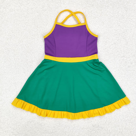 RTS NO MOQ ETA 5-7DAYS ARRIVED GSD1431 Yellow Lace Purple Green Sport Sleeveless Dress