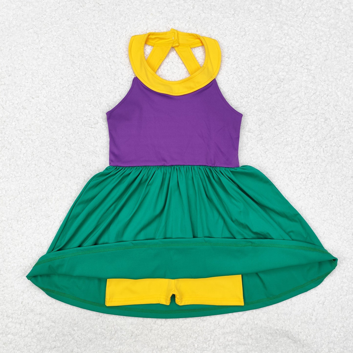 RTS NO MOQ ETA 5-7DAYS ARRIVED GSD1433 Solid yellow purple and green sports sleeveless dress