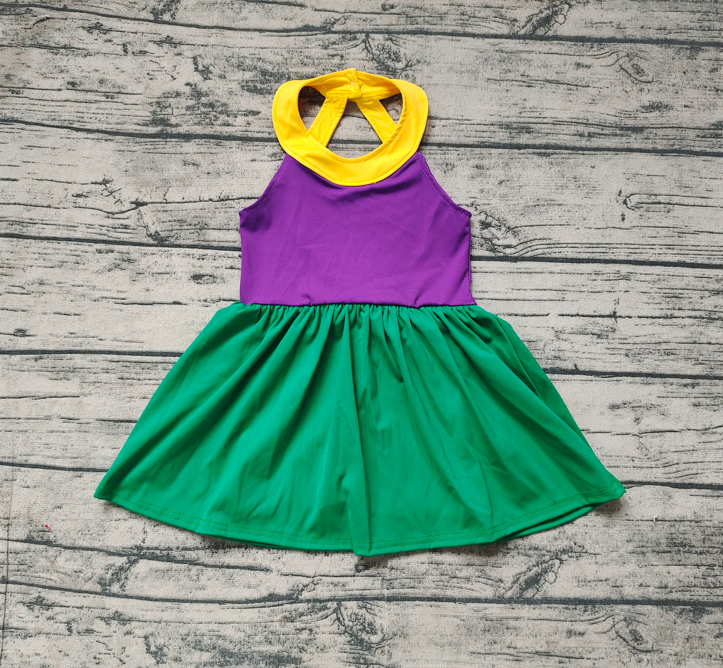 no moq GSD1433 pre-order baby girls clothes purple,green and yellow sleeveless dress