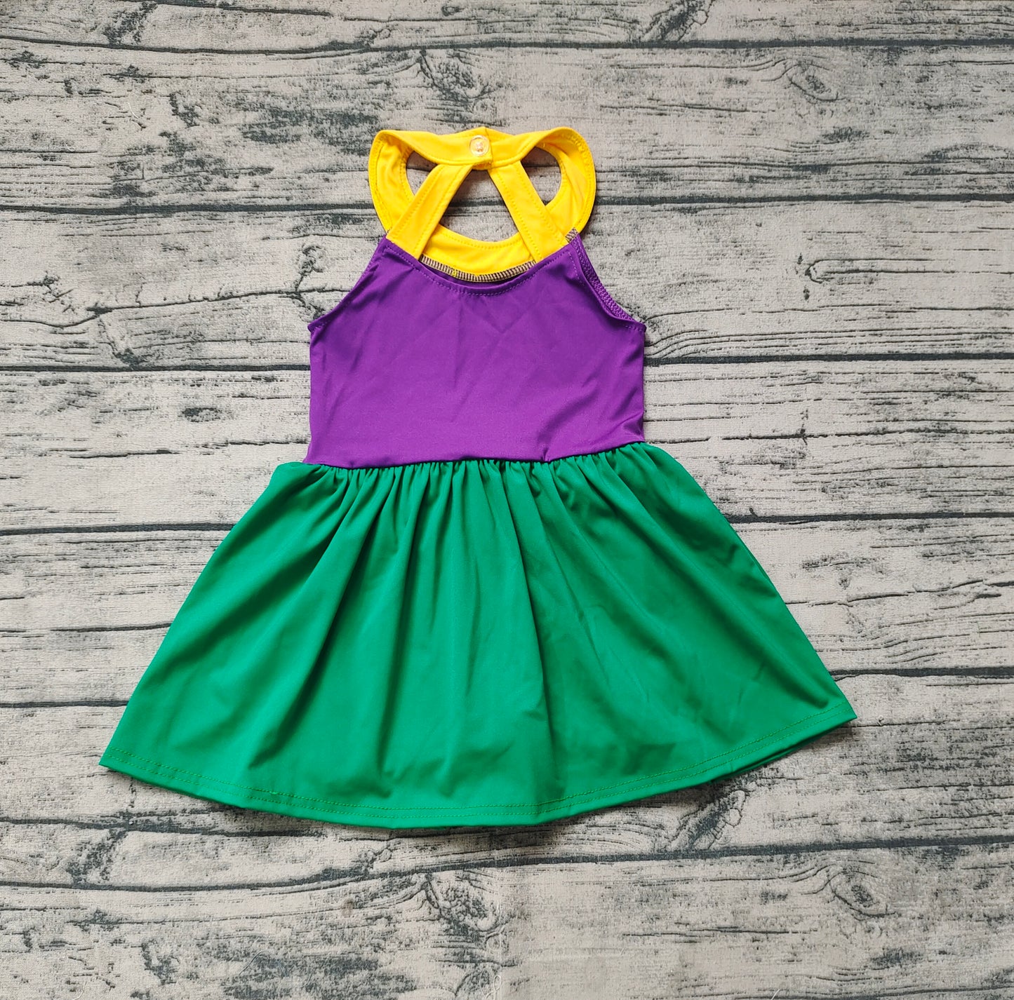 no moq GSD1433 pre-order baby girls clothes purple,green and yellow sleeveless dress