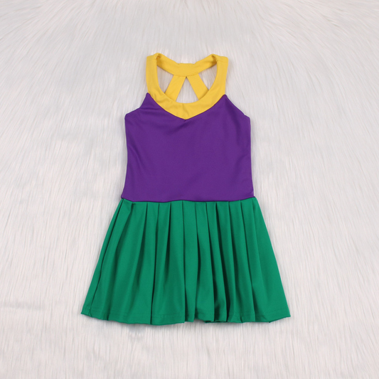 no moq GSD1433 pre-order baby girls clothes purple,green and yellow sleeveless dress-2024.9.24