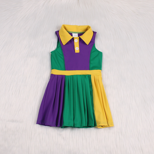 no moq GSD1434 pre-order baby girls clothes purple,green and yellow sleeveless dress-2024.9.24