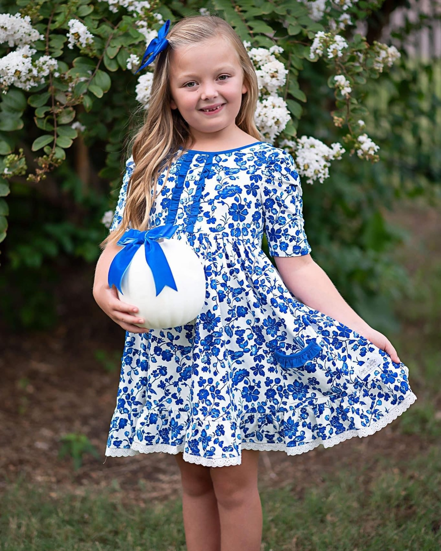 no moq GSD1455 pre-order baby girls clothes floral blue short sleeve dress-2024.10.8