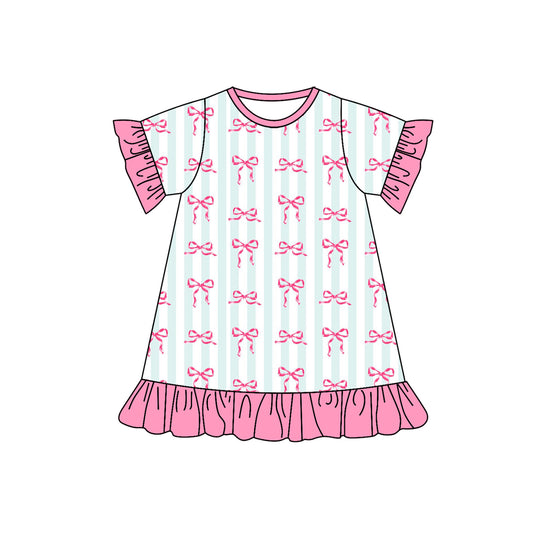 no moq GSD1457 pre-order baby girls clothes bow pink short sleeve dress-2024.10.9