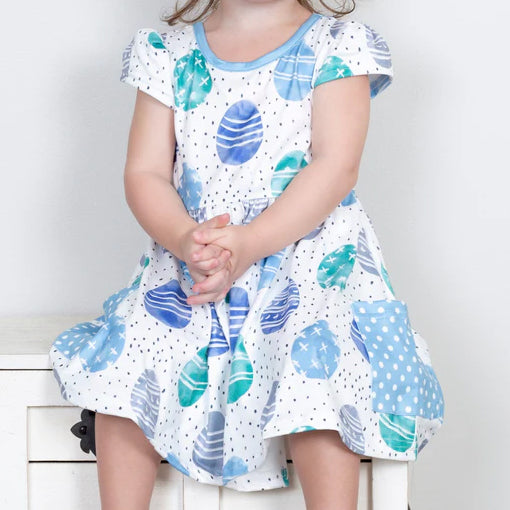 no moq GSD1459 pre-order baby girls clothes easter blue short sleeve dress-2024.10.10