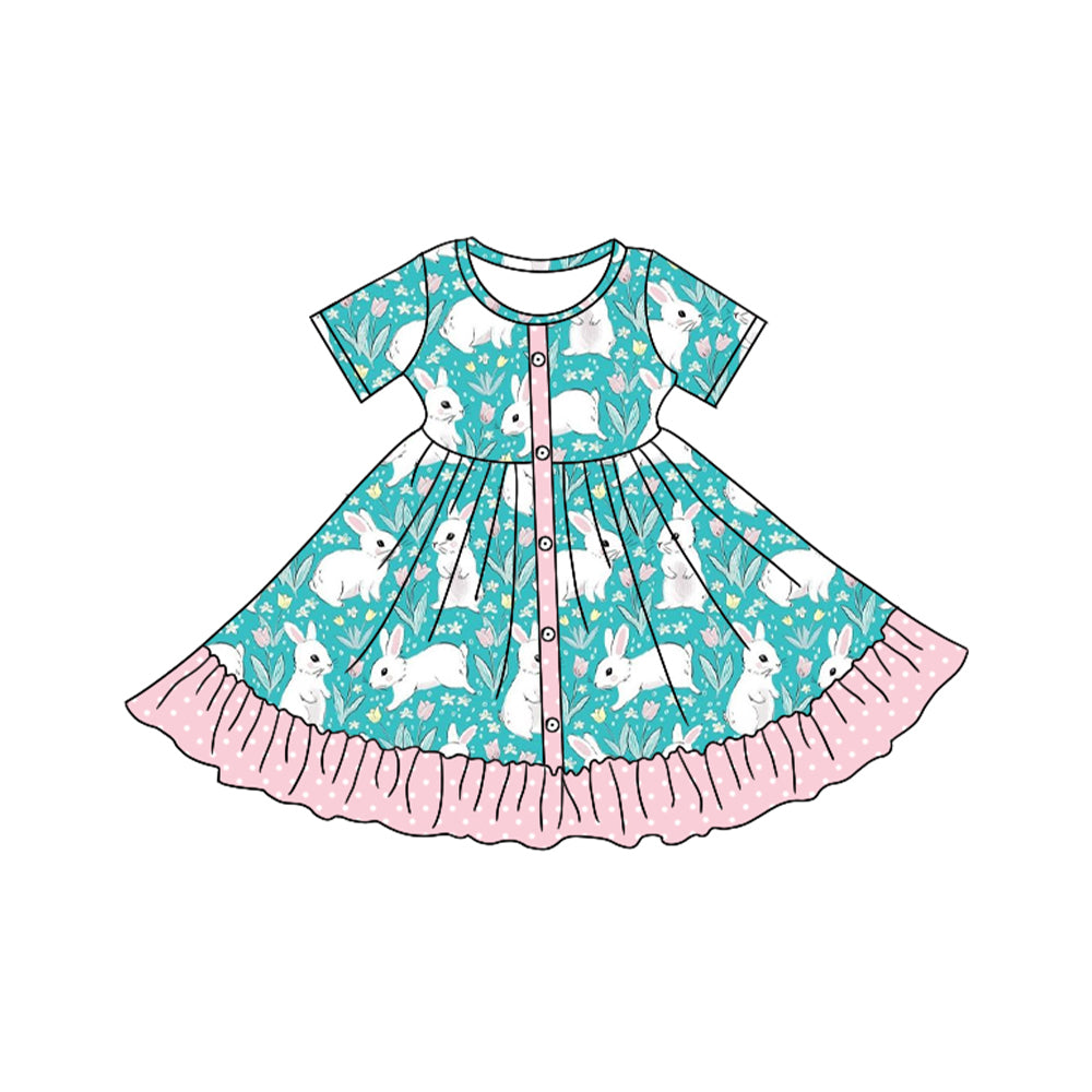 no moq GSD1465 pre-order baby girls clothes rabbit short sleeve dress-2024.10.15