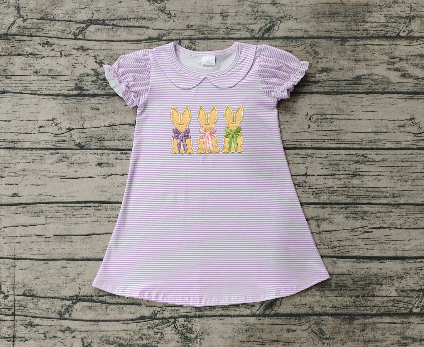 no moq GSD1470 pre-order baby girls clothes embroidery easter rabbit purple sleeve dress