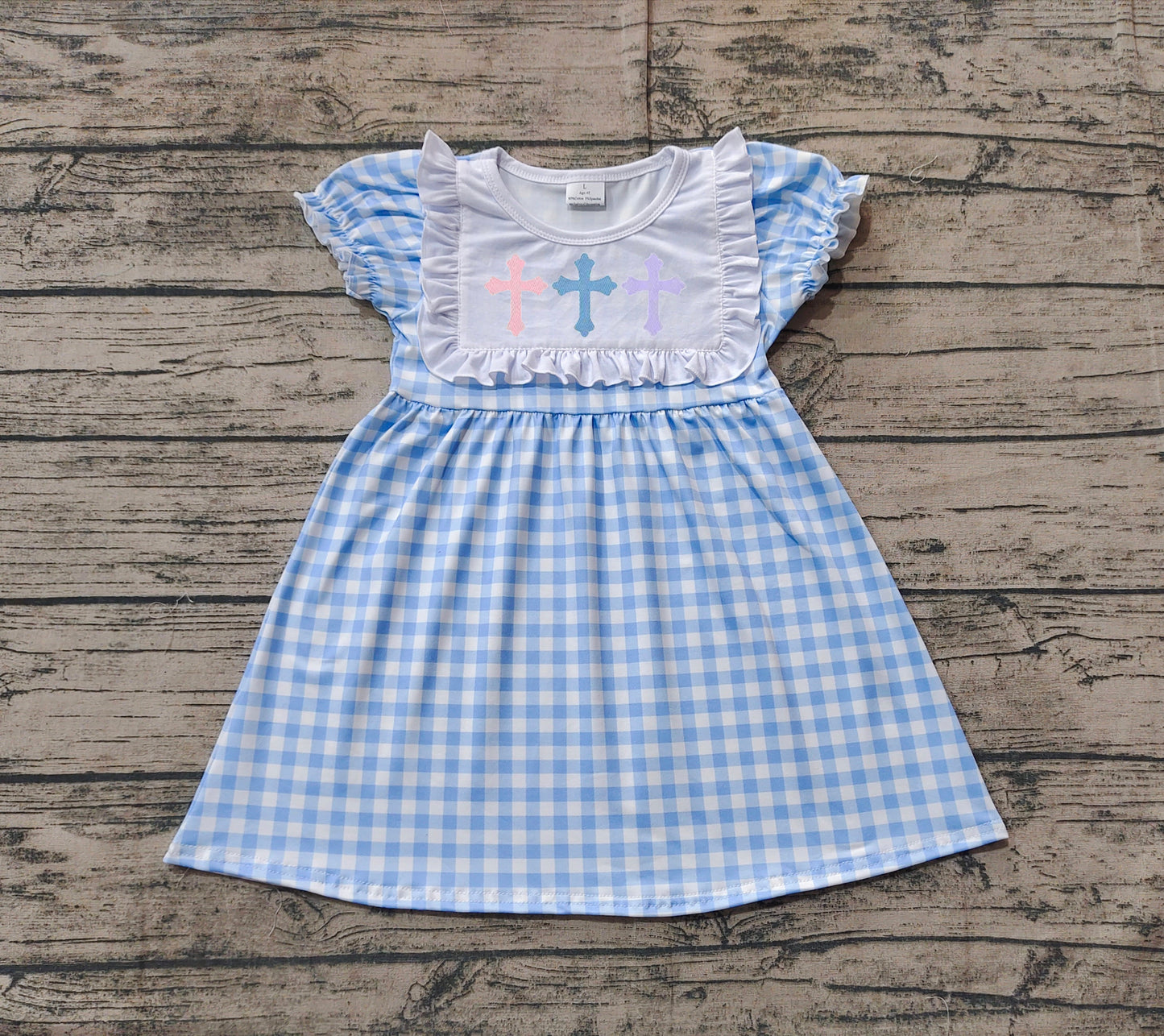 no moq GSD1522 pre-order baby girls clothes embroidery easter blue short sleeve dress