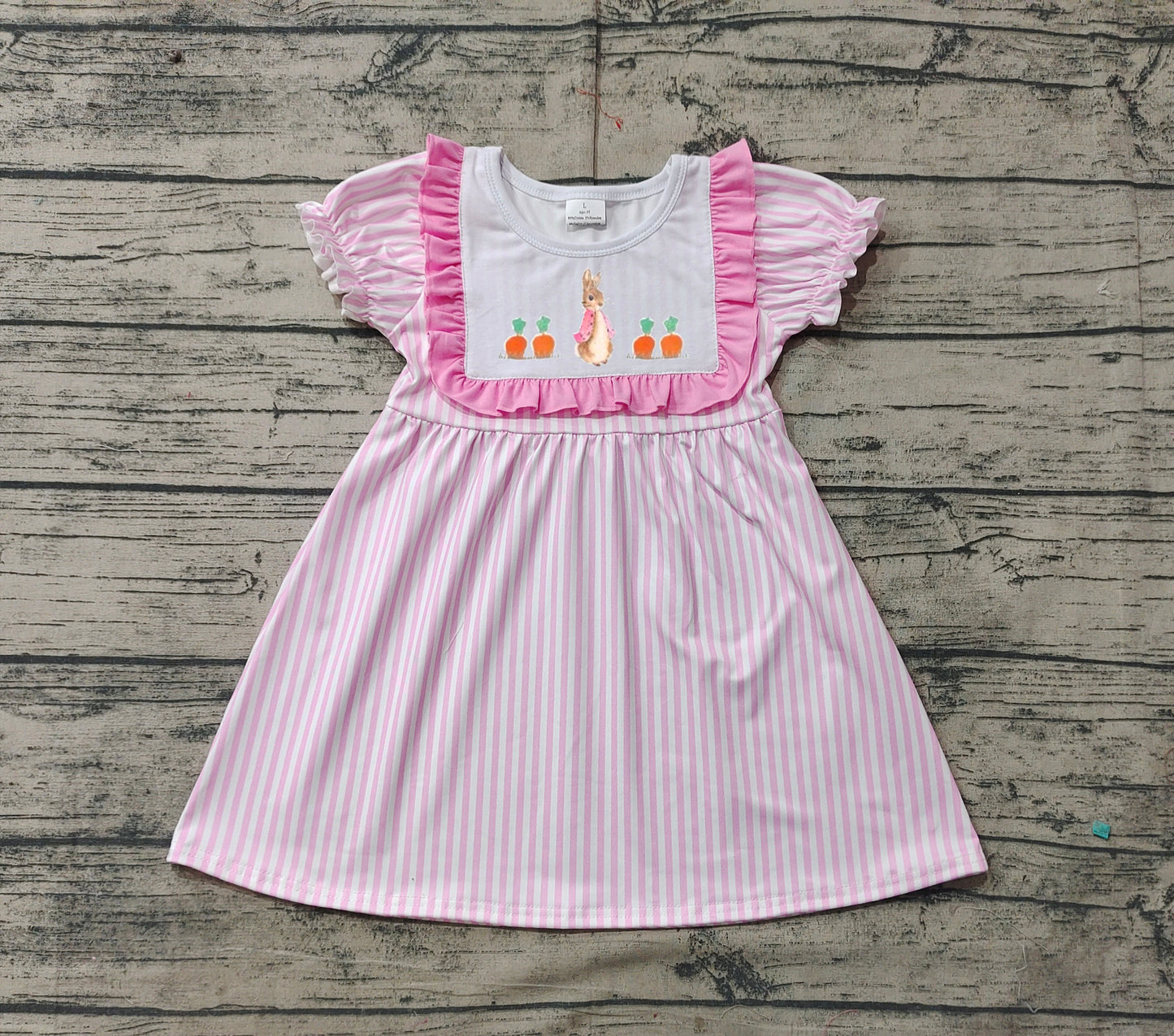 no moq GSD1532 pre-order baby girls clothes embroidery easter rabbit pink short sleeve dress