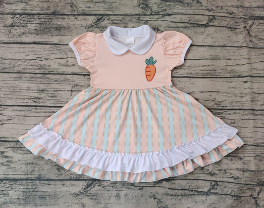 no moq GSD1566 pre-order baby girls clothes easter orange short sleeve dress