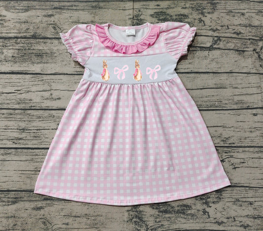 no moq GSD1583 pre-order baby girls clothes embroidery easter pink short sleeve dress