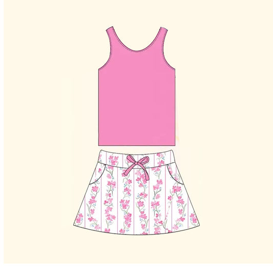 no moq GSD1597 PRE-ORDER baby girl clothes floral pink sleeveless skirts set-2024.11.16