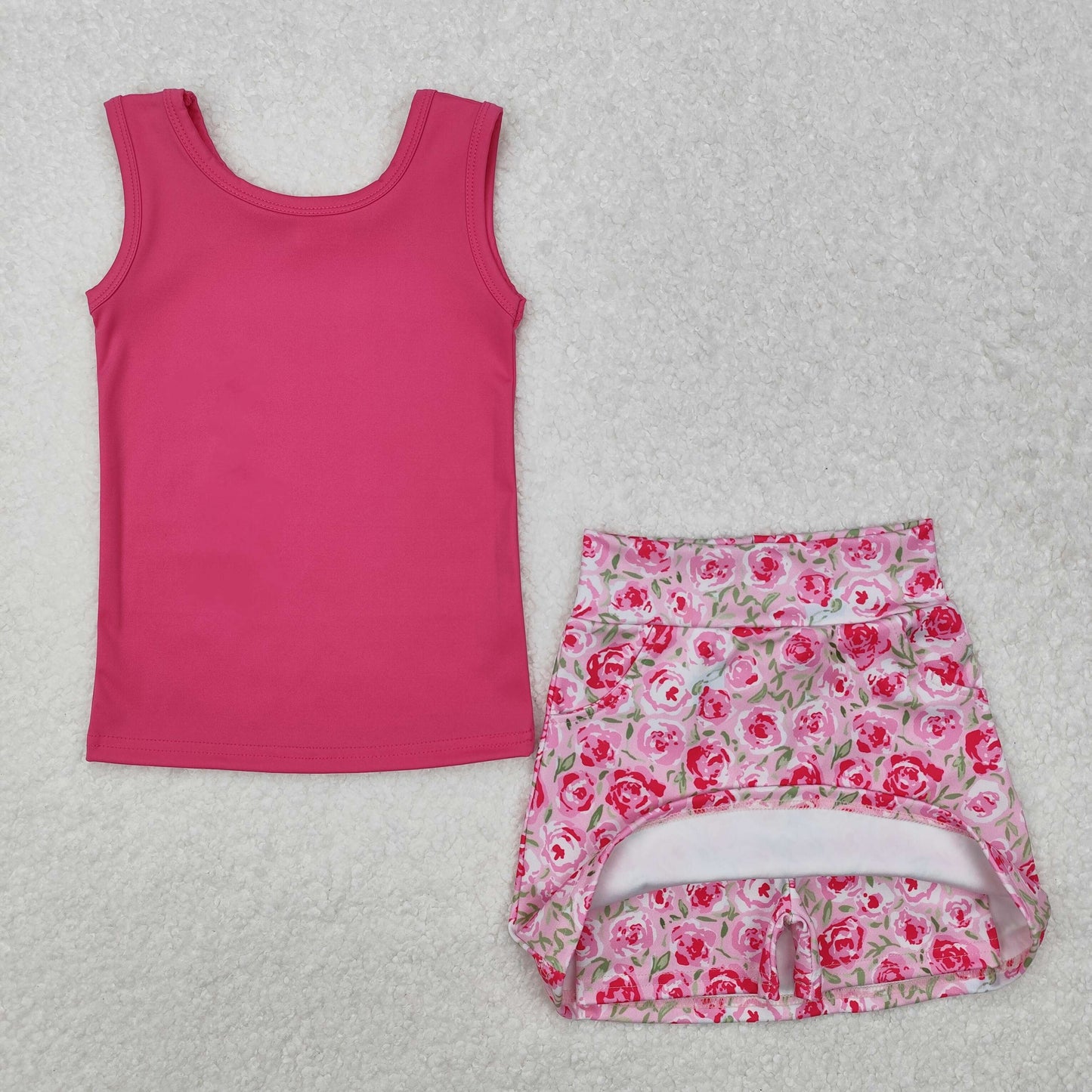 RTS NO MOQ baby girl clothes yoga floral short-sleeved skirt sets