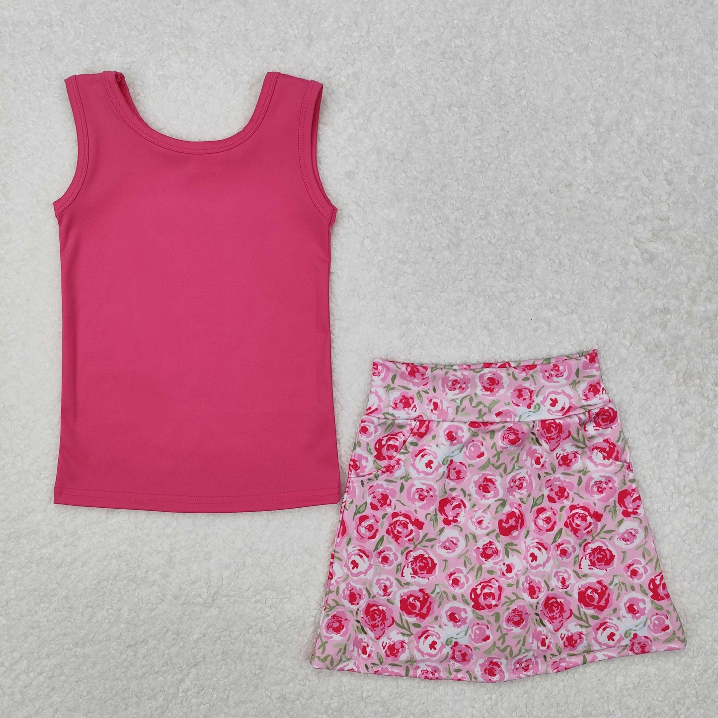 RTS NO MOQ baby girl clothes yoga floral short-sleeved skirt sets