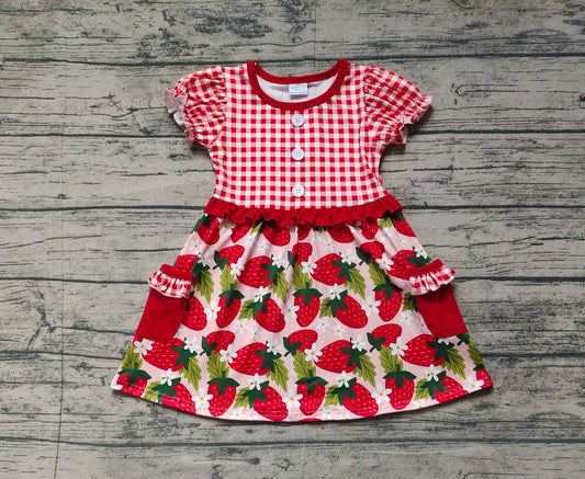 no moq GSD1612 pre-order baby girls clothes strawberry red short sleeve dress