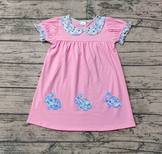 no moq GSD1615 pre-order baby girls clothes embroidery easter pink short sleeve dress