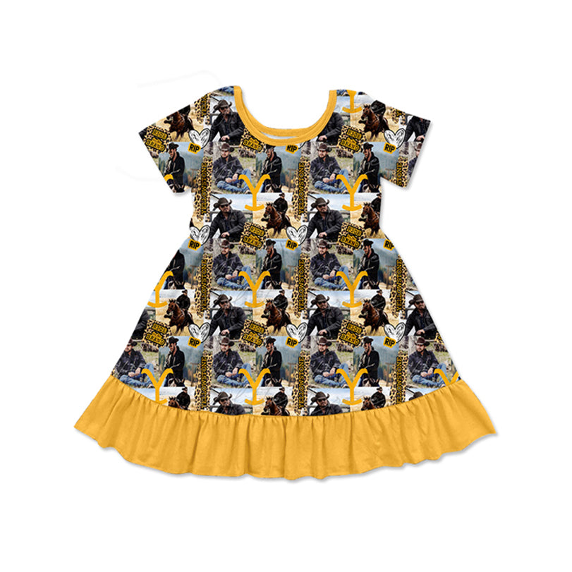 no moq GSD1620 pre-order baby girls clothes YELLOWSTONE short sleeve dress-2024.11.23