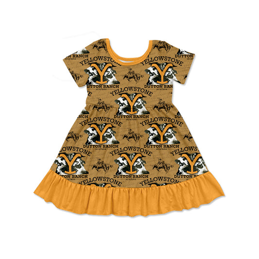 no moq GSD1621 pre-order baby girls clothes YELLOWSTONE short sleeve dress-2024.11.23