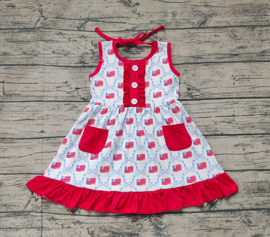 no moq GSD1625 pre-order baby girls clothes 4th of july flag sleeveless dress