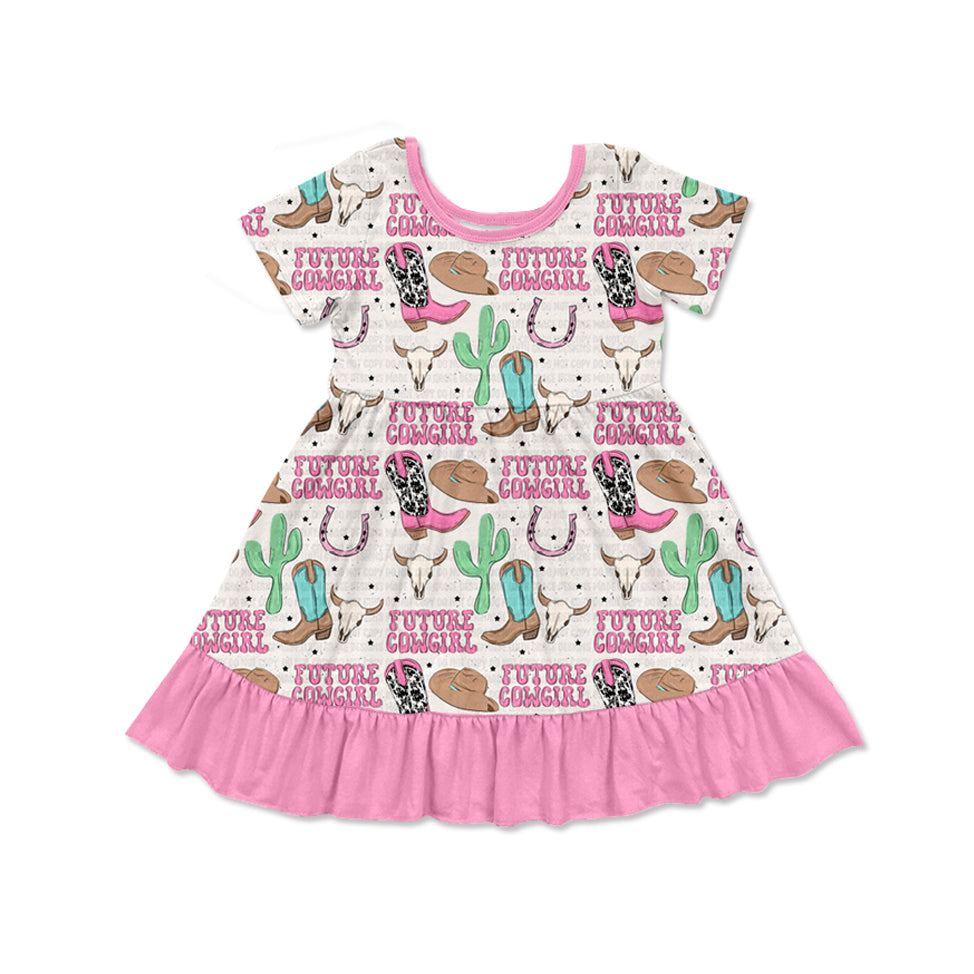 no moq GSD1630 pre-order baby girls clothes COWGIRL  short sleeve dress-2024.11.27