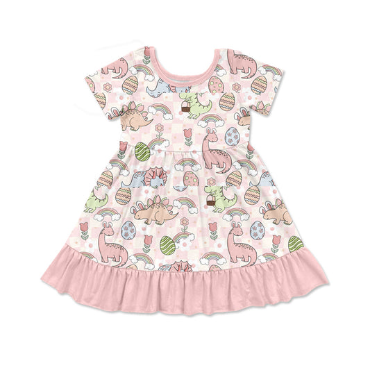 no moq GSD1631 pre-order baby girls clothes dinosaur short sleeve dress-2024.11.27