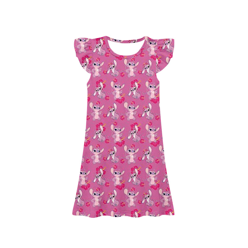 no moq GSD1634 pre-order baby girls clothes stitch pink flying sleeve dress-2024.11.28