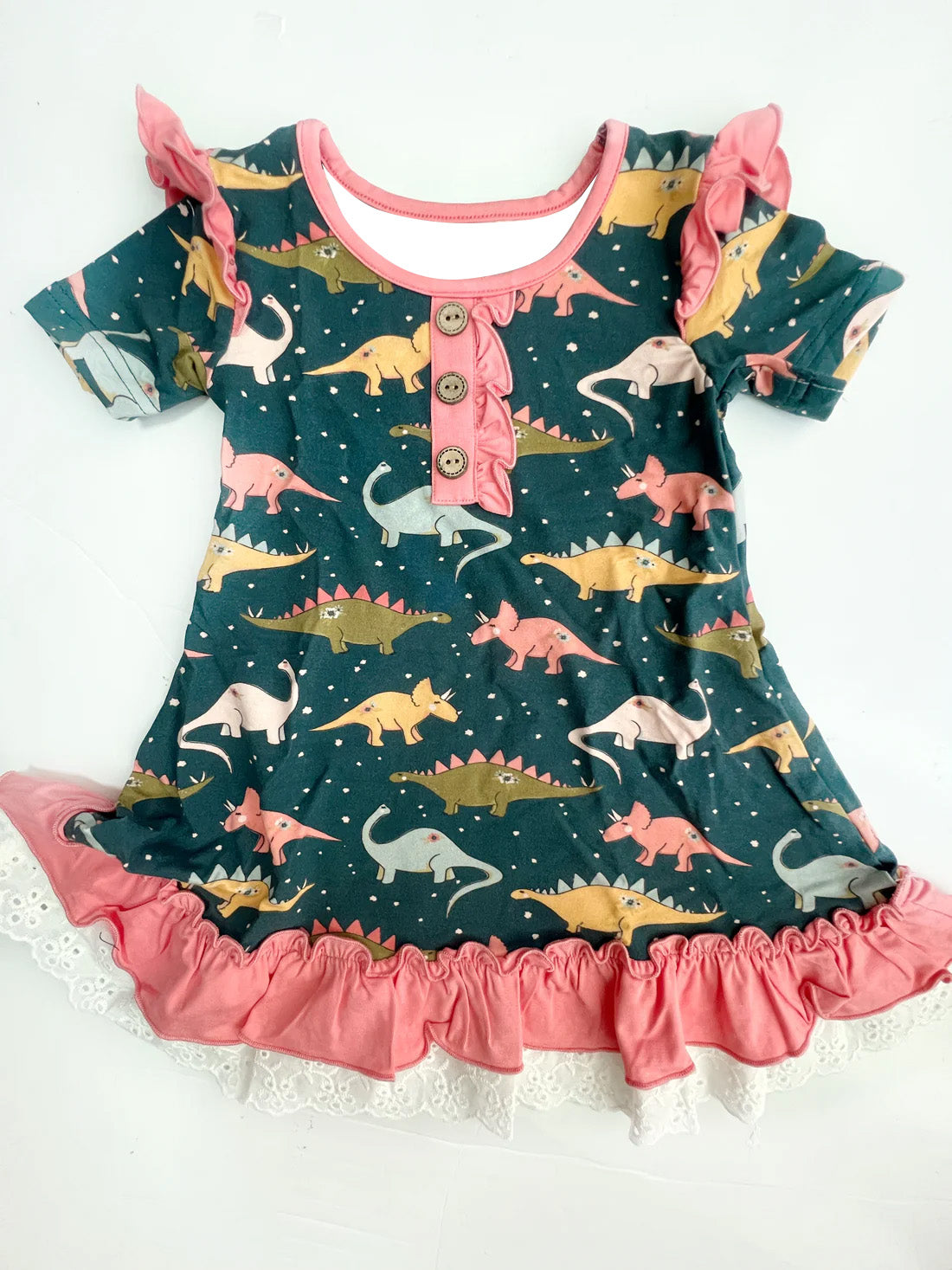 no moq GSD1638 pre-order baby girls clothes dinosaur short sleeve dress-2024.11.28