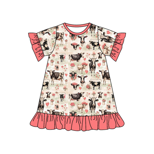 no moq GSD1639 pre-order baby girls clothes cow floral short sleeve dress-2024.11.28