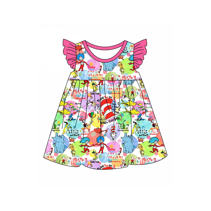 no moq GSD1644 pre-order baby girls clothes FRIENDS dr seuss flying sleeve dress-2024.11.29