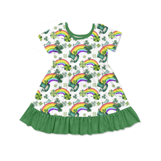 no moq GSD1669 pre-order baby girls clothes rainbow green short sleeve dress-2024.12.6