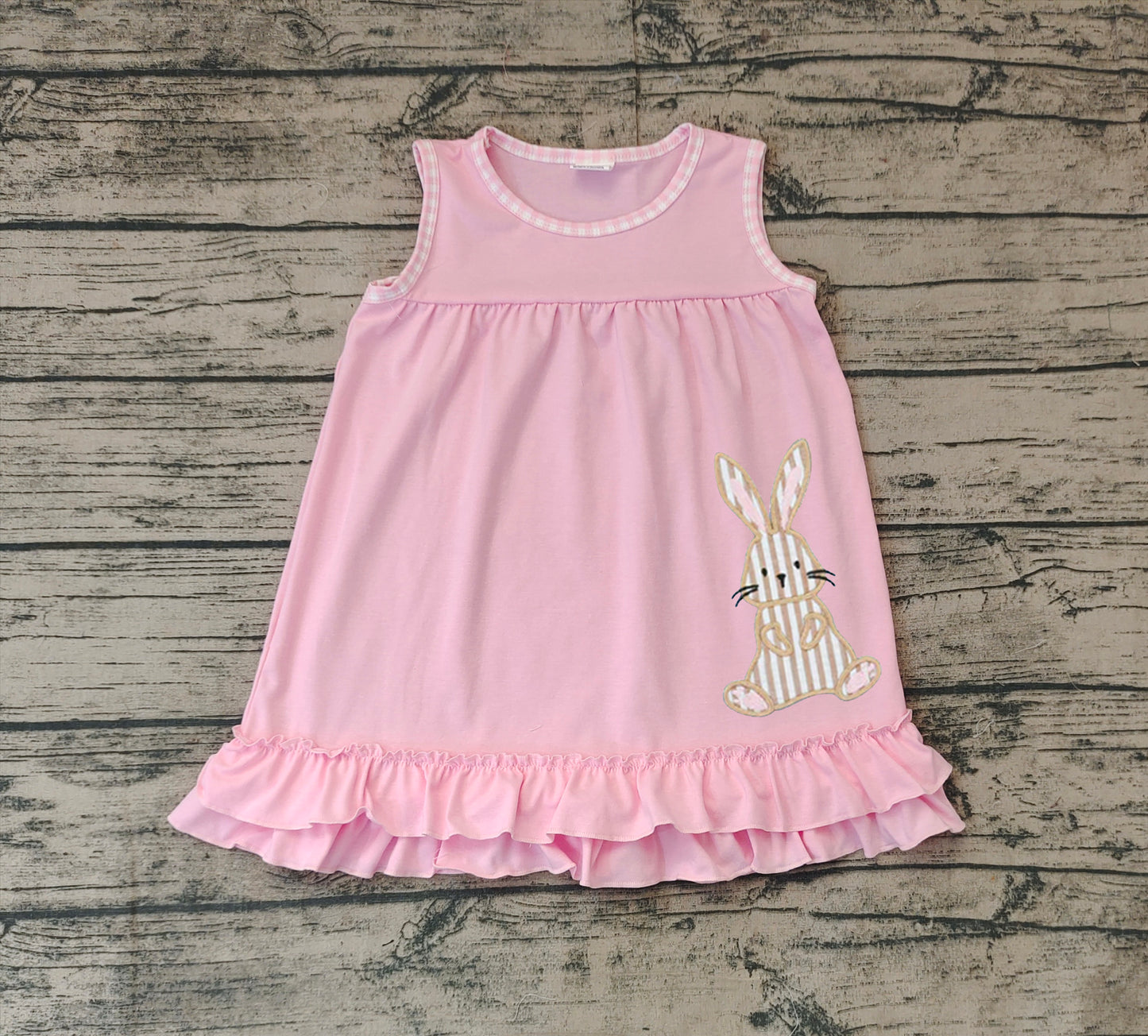 no moq GSD1671 pre-order baby girls clothes easter embroidery pink sleeveless dress=