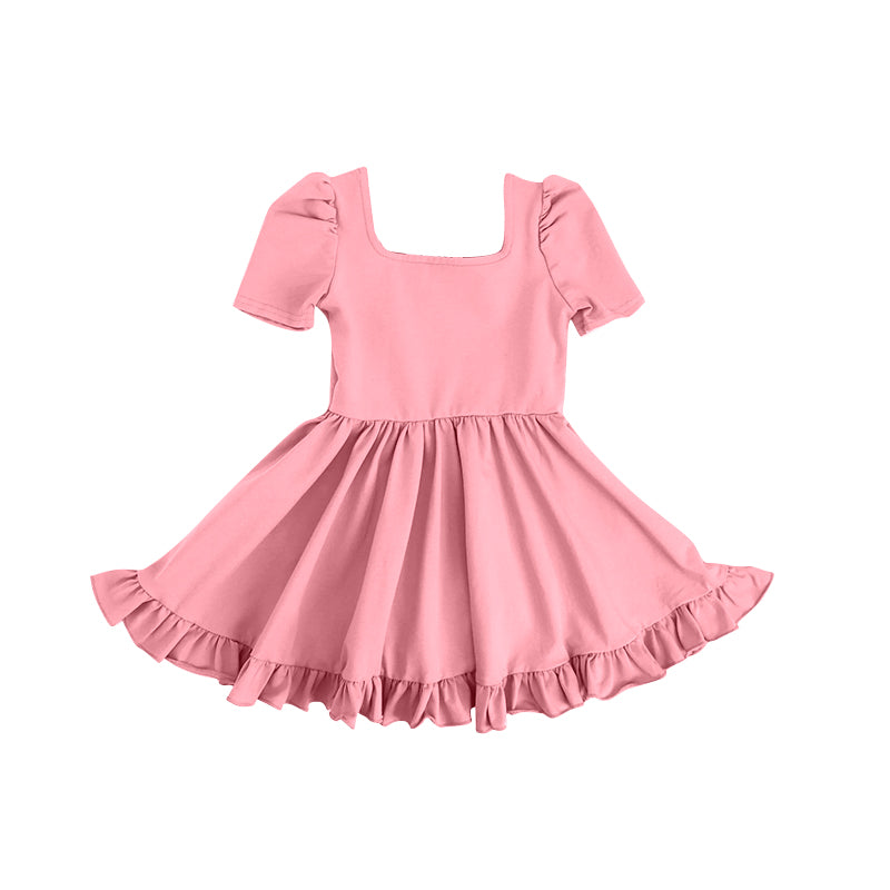 no moq GSD1675 pre-order baby girls clothes solid color pink short sleeve dress-2024.12.7