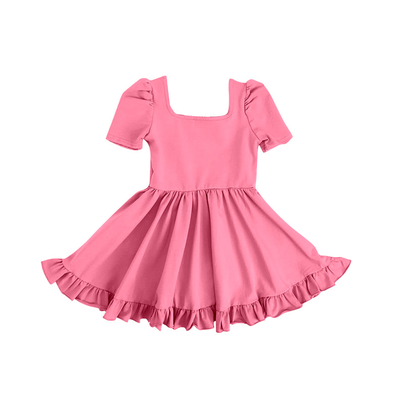 no moq GSD1677 pre-order baby girls clothes solid color pink short sleeve dress-2024.12.7