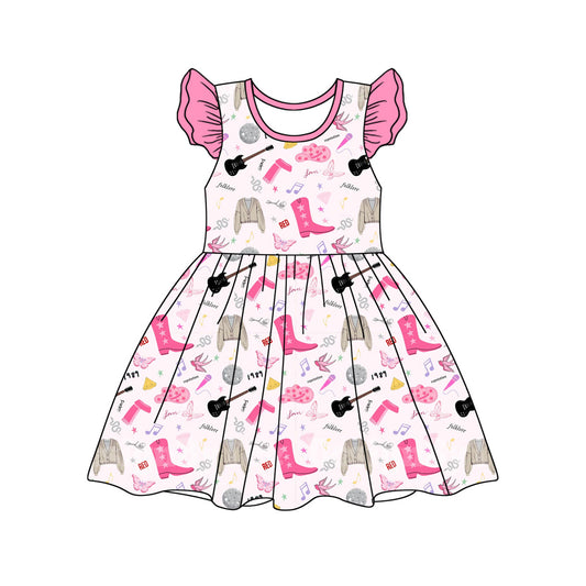 no moq GSD1680 pre-order baby girls clothes taylor swift pink flying sleeve dress-2024.12.7