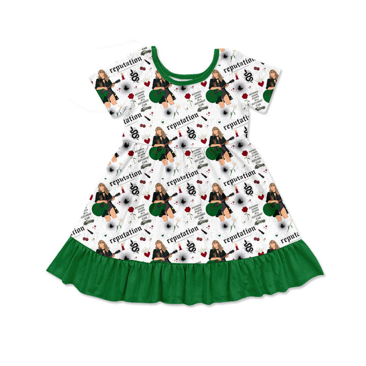 no moq GSD1681 pre-order baby girls clothes taylor swift green short sleeve dress-2024.12.7