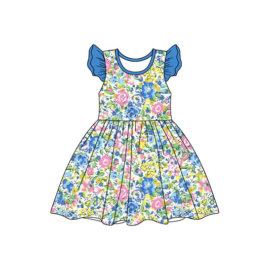 no moq GSD1697 pre-order baby girls clothes floral flying sleeve dress-2024.12.11