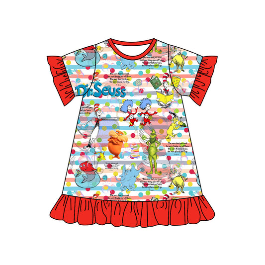 no moq GSD1705 pre-order baby girls clothes dr seuss short sleeve dress-2024.12.12