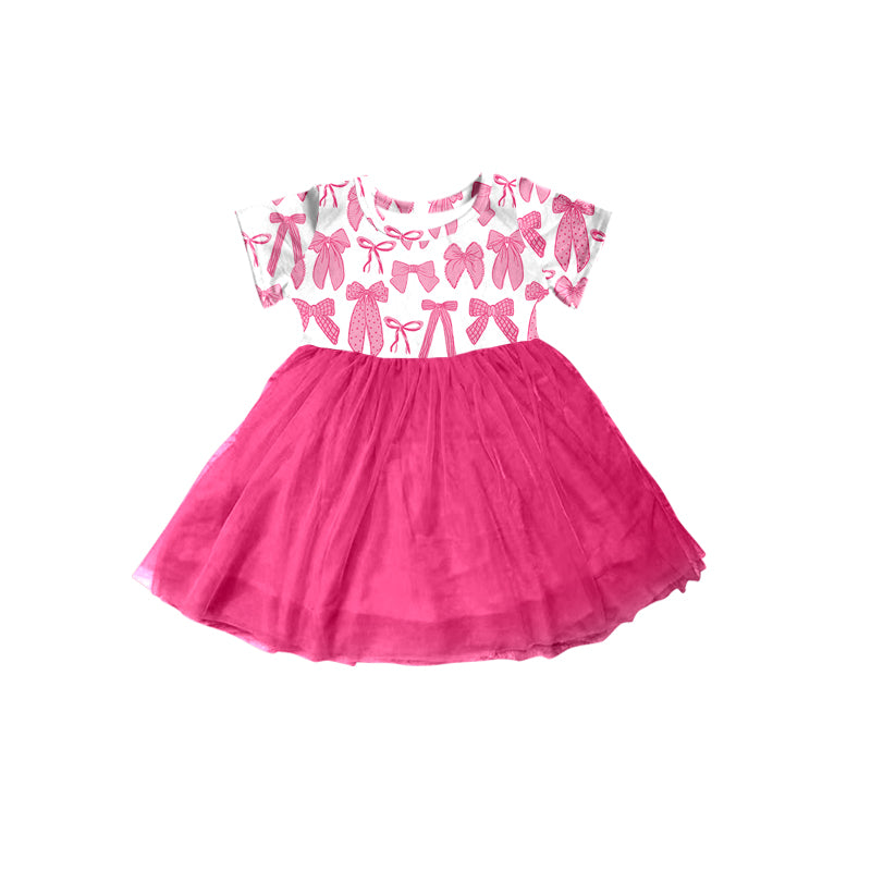 no moq GSD1735 pre-order baby girls clothes bow pink short sleeve dress-2024.12.17