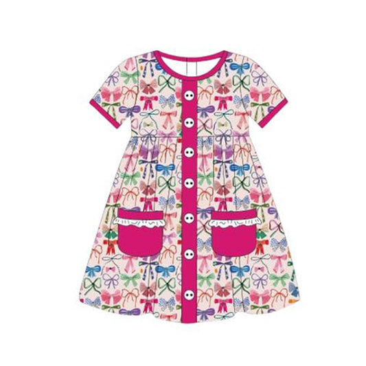 no moq GSD1740 pre-order baby girls clothes bow short sleeve dress-2024.12.19